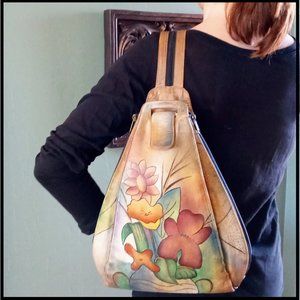 ANUSCHKA, VINTAGE BACKPACK, LEATHER,  HAND-MADE, HAND-PAINTED